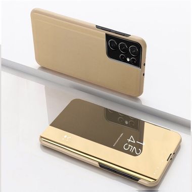 Knižkové puzdro Electroplating Mirror LEATHER na Samsung Galaxy S23 Ultra 5G - Zlatá