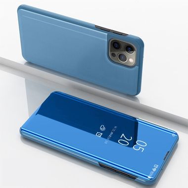 Knížkové puzdro Electroplating Mirror na iPhone 15 Pro - Modrá
