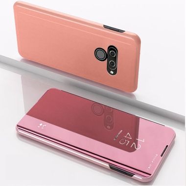 Knižkové puzdro Electroplating Mirror na LG Q60 - Ružovozlatá