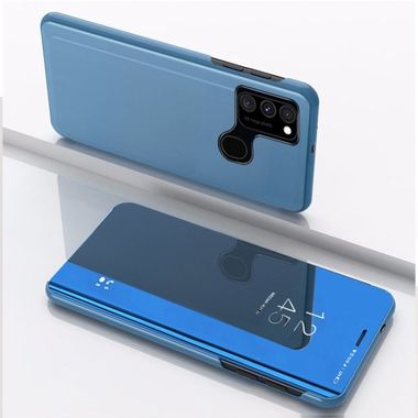 Knižkové puzdro Electroplating Mirror na Samsung Galaxy A21s - Modrý