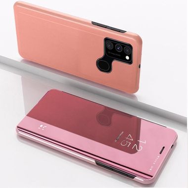 Knižkové puzdro Electroplating Mirror na Samsung Galaxy A21s - Ružovozlatý