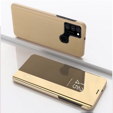 Knižkové puzdro Electroplating Mirror na Samsung Galaxy A21s - Zlatý