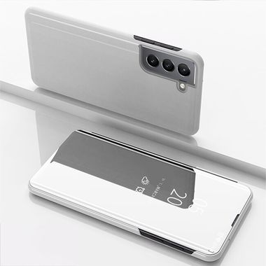 Knižkové puzdro Electroplating Mirror na Samsung Galaxy S22 5G - Strieborná