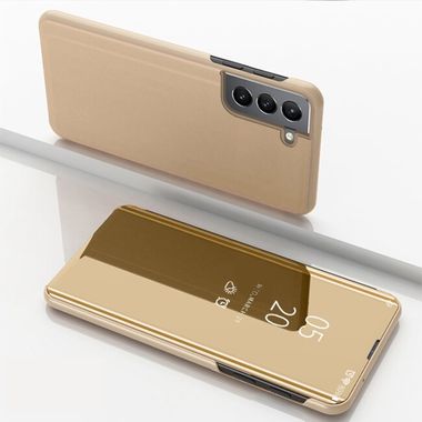 Knižkové puzdro Electroplating Mirror na Samsung Galaxy S22 5G - Zlatá