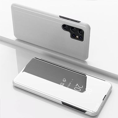 Knižkové puzdro Electroplating Mirror na Samsung Galaxy S22 Ultra 5G - Strieborná