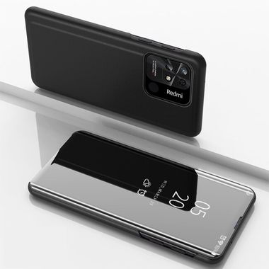 Knižkové puzdro Electroplating Mirror na Xiaomi Redmi 10C - Čierna