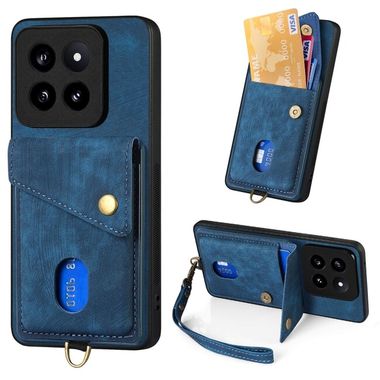Kožený kryt Card Wallet na Xiaomi 14 Pro - Modrá