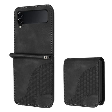 Kožený kryt Embossed na Samsung Galaxy Z Flip4 - Čierna