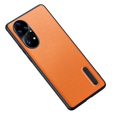 Kožený kryt FOLDING na Huawei P50 - Oranžová