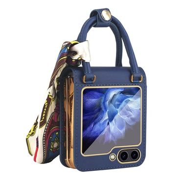 Kožený kryt Handbag na Samsung Galaxy Z Flip 5 - Modrá