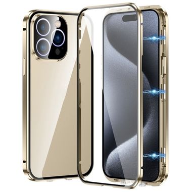 Magnetic Metal puzdro na iPhone 15 Pro - Zlatá