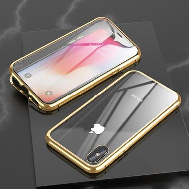 Magnetic Metal puzdro na iPhone X / XS - Zlatá