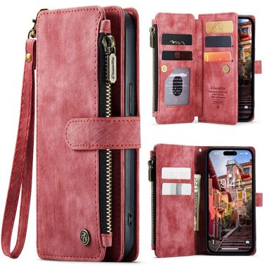 Multifunkčné peňaženkové puzdro CASEME C30 na iPhone 15 Pro - Červená