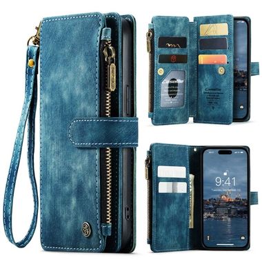 Multifunkčné peňaženkové puzdro CASEME C30 na iPhone 15 Pro - Modrá