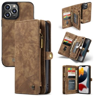 Multifunkčné peňaženkové puzdro CaseMe na iPhone 13 Pro Max - Hnedá