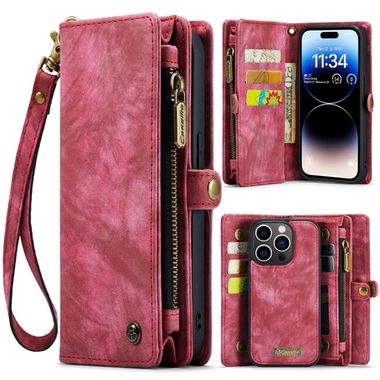 Multifunkčné peňaženkové puzdro CaseMe na iPhone 14 Pro - Čevená