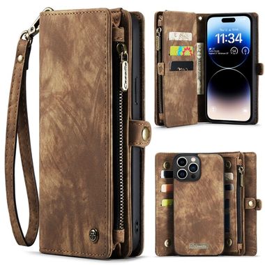 Multifunkčné peňaženkové puzdro CaseMe na iPhone 14 Pro Max - Hnedá