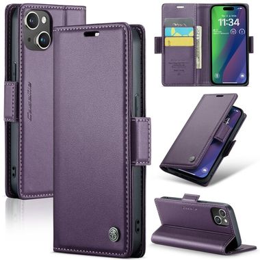 Multifunkčné peňaženkové puzdro CASEME na iPhone 15 Plus - Perleťovo fialová