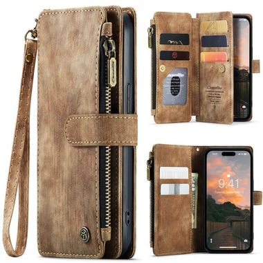 Multifunkčné peňaženkové puzdro CaseMe na iPhone 15 Pro Max - Hnedá