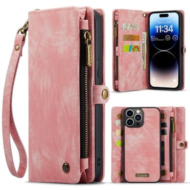 Multifunkčné peňaženkové puzdro CASEME na iPhone 15 Pro - Ružová