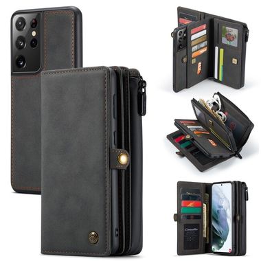 Multifunkčné peňaženkové puzdro CaseMe na Samsung Galaxy S22 Ultra 5G - Čierna
