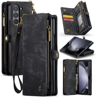 Multifunkčné peňaženkové puzdro CaseMe Zipper na Samsung Galaxy Z Fold5 - Čierna
