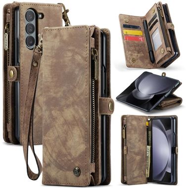 Multifunkčné peňaženkové puzdro CaseMe Zipper na Samsung Galaxy Z Fold5 - Hnedá