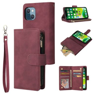 Multifunkčné peňaženkové puzdro na iPhone 13 Mini - Wine Red