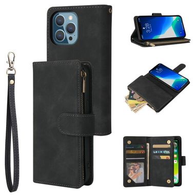 Multifunkčné peňaženkové puzdro na iPhone 13 Pro Max - Čierna