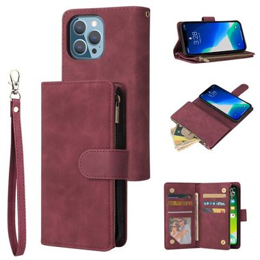 Multifunkčné peňaženkové puzdro na iPhone 13 Pro Max - Wine Red