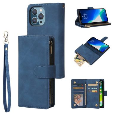 Multifunkčné peňaženkové puzdro na iPhone 13 Pro - Modrá