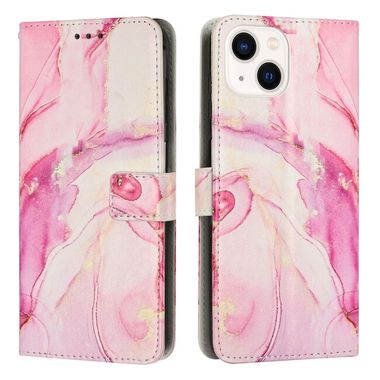 Multifunkčné peňaženkové puzdro Painted Marble na iPhone 15 Plus - Ružovozlatá