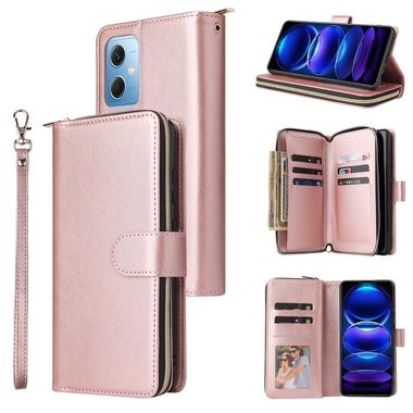 Multifunkčné peňaženkové puzdro ZIPPER na váš Xiaomi Redmi Note 12 5G - Ružovozlatá