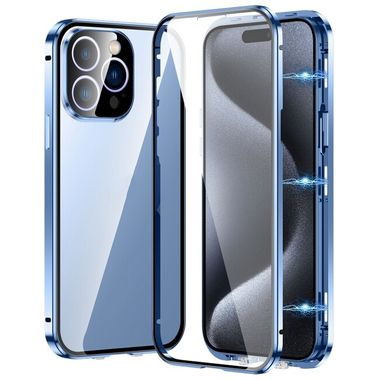 Obojstranný Sklenený kryt Double-buckle na iPhone 15 Pro Max - Modrá