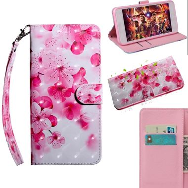 Peňaženkové 3D kožené puzdro na Honor 8X - Pink/Red Flowers
