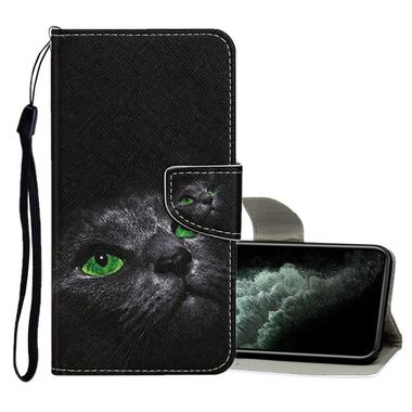 Peňaženkové 3D kožené puzdro na iPhone 11 Pro Max - Black cat