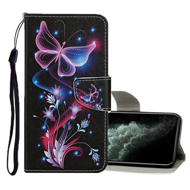 Peňaženkové 3D kožené puzdro na iPhone 11 Pro Max - Fluorescent Butterfly
