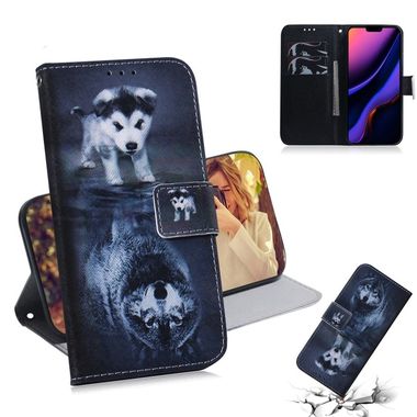 Peňaženkové 3D kožené puzdro na iPhone 11 Pro Max - Wolf and Dog
