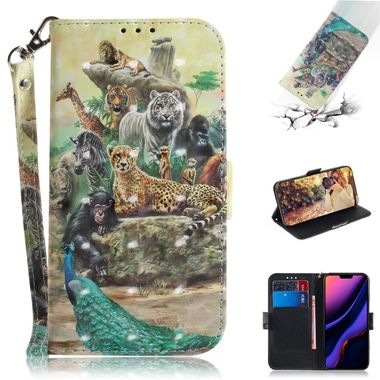 Peňaženkové 3D kožené puzdro na iPhone 11 Pro Max - Zoo