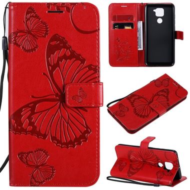 Peňaženkové 3D puzdro BUTTERFLIES na Xiaomi Redmi Note 9 - Červená
