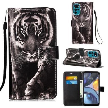 Peňaženkové 3D puzdro COLORED na Motorola Moto G22 - Čiernobiely tiger
