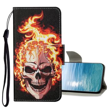 Peňaženkové 3D puzdro Colored na Samsung Galaxy A73 5G - Flame Skull