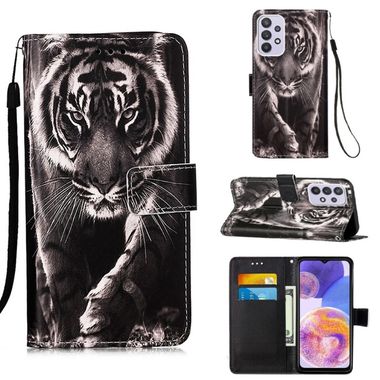 Peňaženkové 3D puzdro DRAWING na Samsung Galaxy A23 5G - Čiernobiely tiger