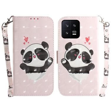 Peňaženkové 3D puzdro HORIZONTAL na Xiaomi 13 – Srdce a panda