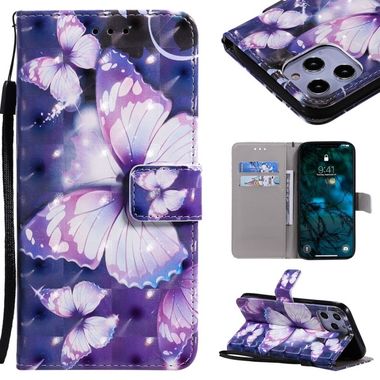 Peňaženkové 3D puzdro na iPhone 12 Pro Max - Purple Butterflies