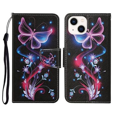 Peňaženkové 3D puzdro na iPhone 15 Plus - Fluorescent Butterfly