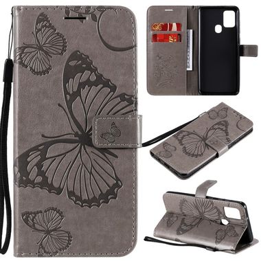 Peňaženkové 3D puzdro na Samsung Galaxy A21s - Šedý motýľ