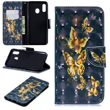 Peňaženkové 3D puzdro na Samsung Galaxy A30 - Black Background Butterfly