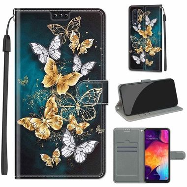 Peňaženkové 3D puzdro na Samsung Galaxy A50 –Gold Silver Flying Butterflies