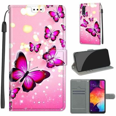 Peňaženkové 3D puzdro na Samsung Galaxy A50 –Pink Flying Butterflies